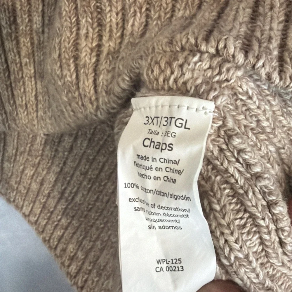 CHAPS By Ralph Lauren Sweater Mens 3XT Beige Brown 1/4 Button Pullover EUC